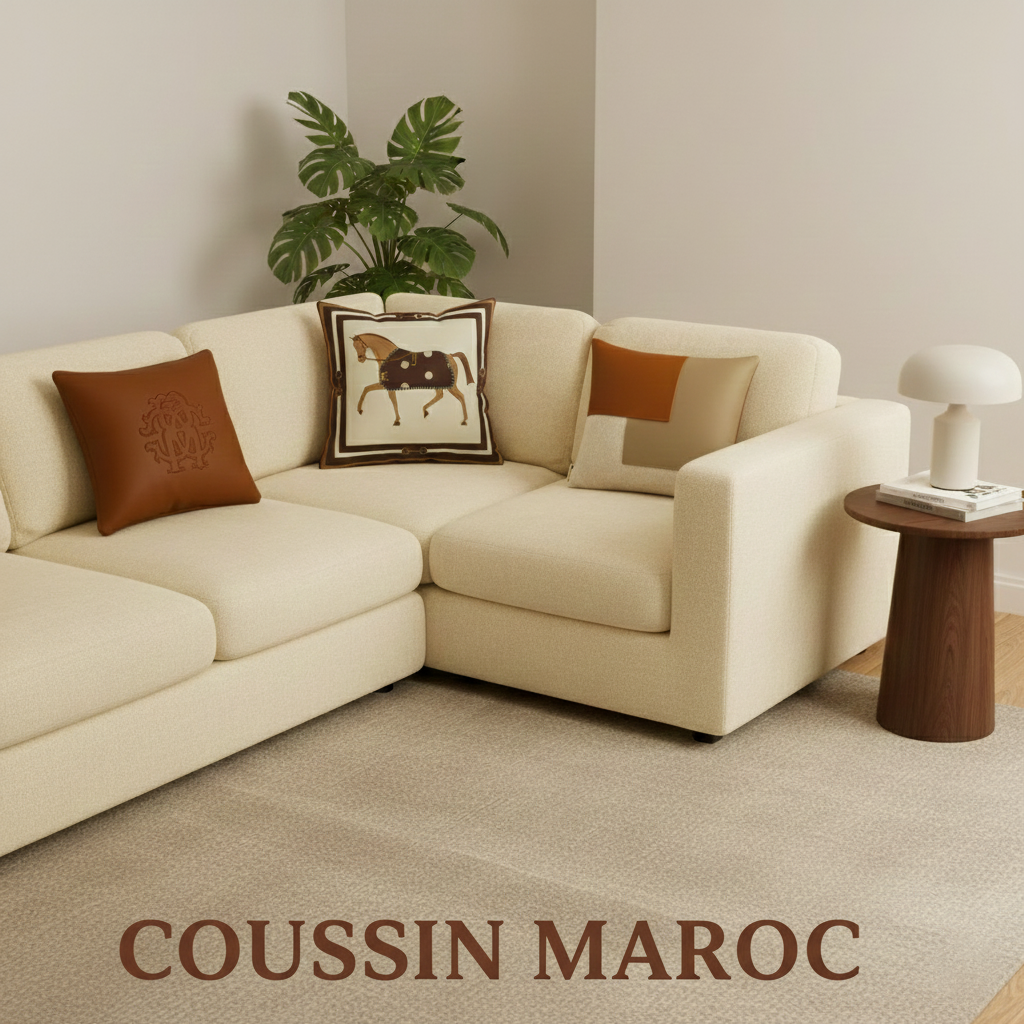 Trio de Coussins Maroc – Luxe Décoratif en Cuir & Tissu Premium