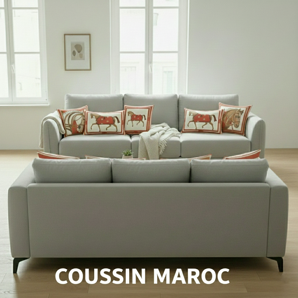 Trio de Coussins Marocains Rouge – Motif Cheval Luxe, Décoration Salon Élégante