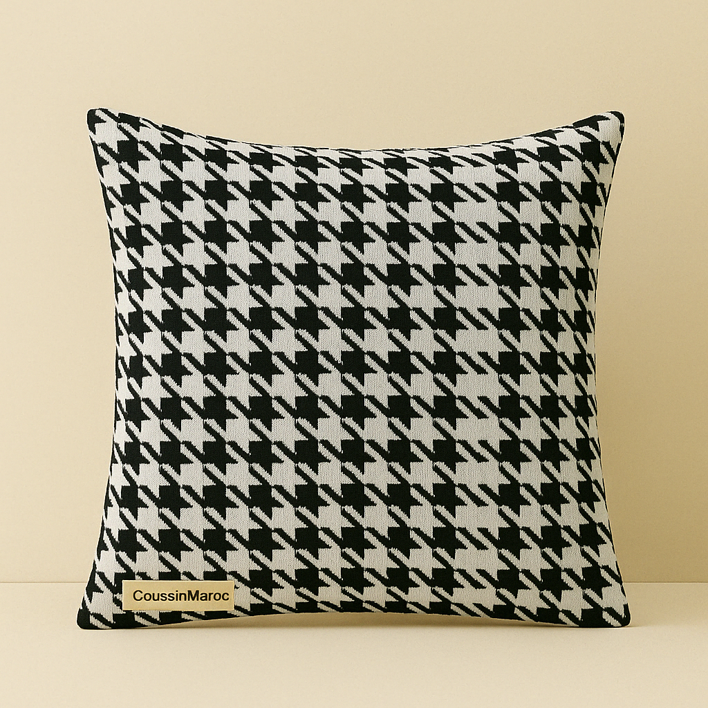 Coussin Pied-de-Poule Noir & Blanc – Touche Chic by CoussinMaroc