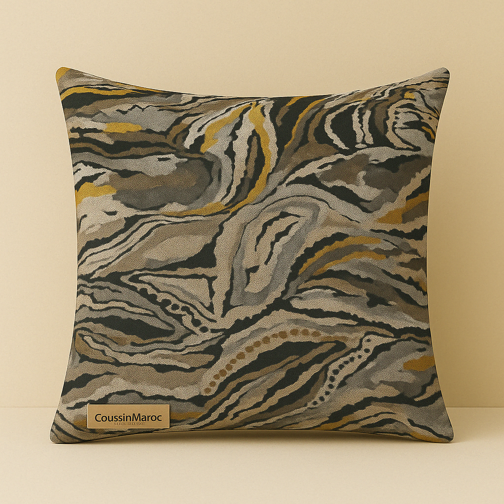 Coussin Abstrait Marron & Moutarde – Élégance Naturelle by CoussinMaroc