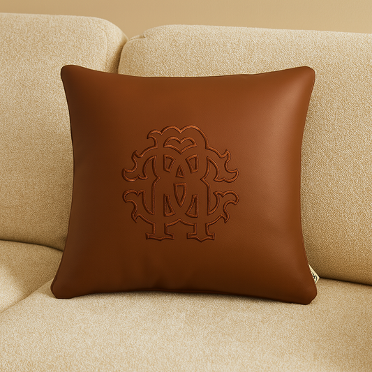 Coussin Marron Élégance en Cuir – Coussin Maroc