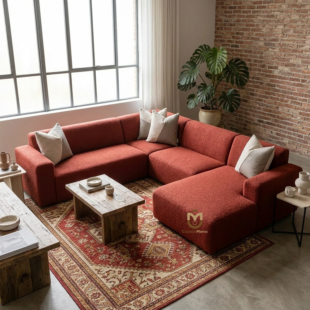 Coussin Diagonal Design Bouclée Crème & Cuir – Élégance Minimaliste