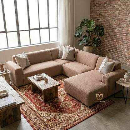 Coussin Diagonal Design Bouclée Crème & Cuir – Élégance Minimaliste