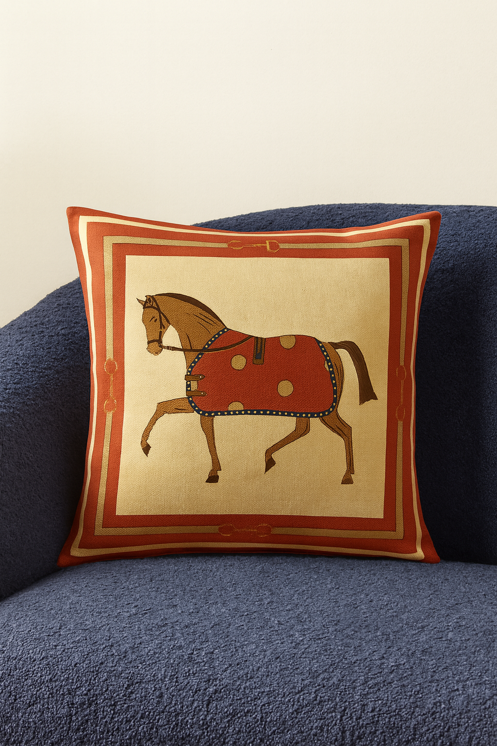 Coussin Équestre Royal – Design Cheval Classique Orange & Doré | Coussin Maroc