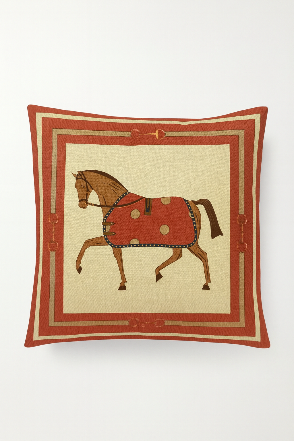 Coussin Équestre Royal – Design Cheval Classique Orange & Doré | Coussin Maroc
