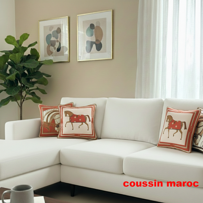 Duo de Coussins Décoratifs Équestres – Style Art & Luxe orange