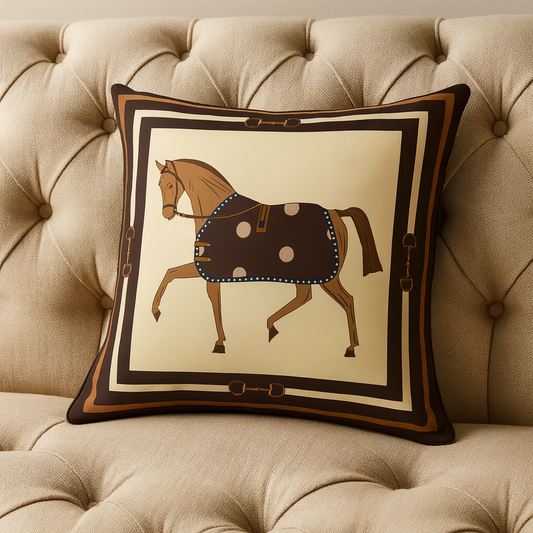 Coussin décoratif cheval brun et beige – style équestre chic | Coussin Maroc