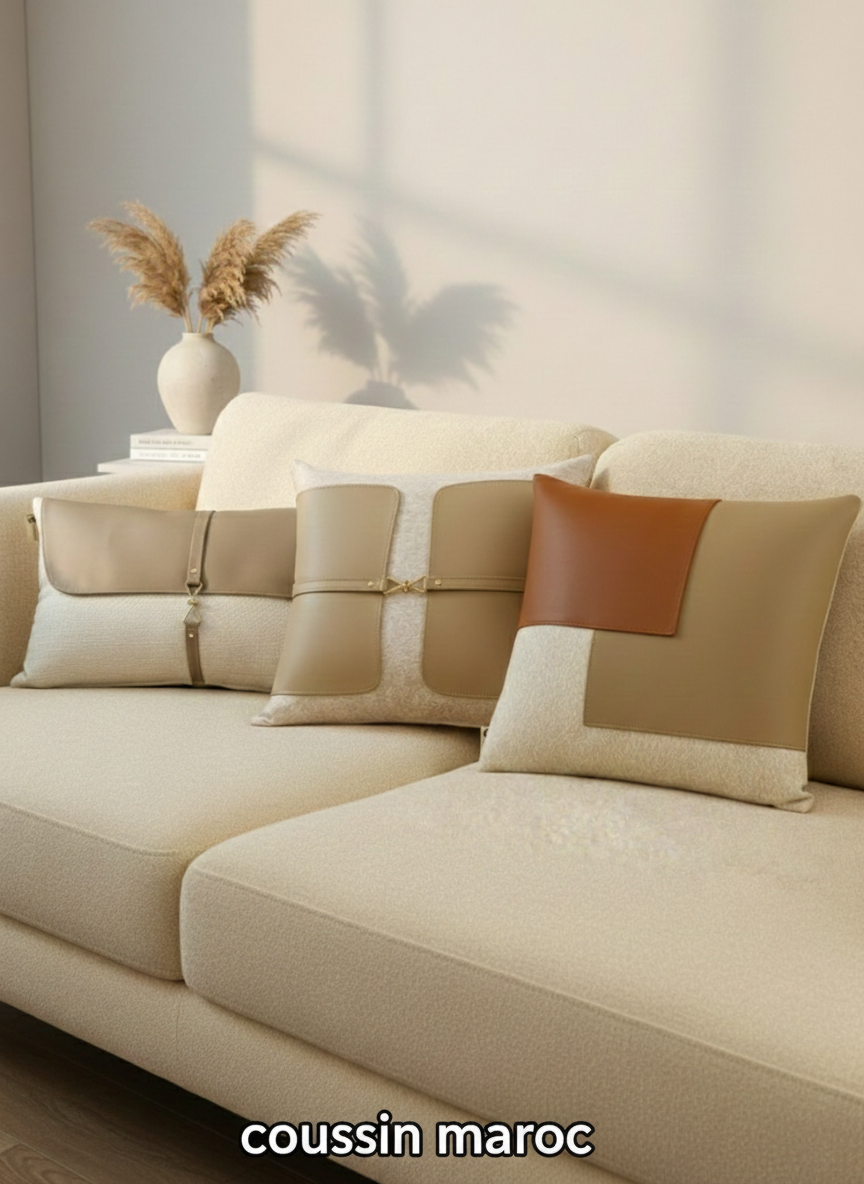 Trio de Coussins Maroc – Design Moderne en Similicuir & Tissu | Décoration Maison Élégante