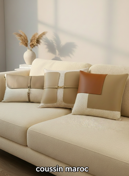 Trio de Coussins Maroc – Design Moderne en Similicuir & Tissu | Décoration Maison Élégante