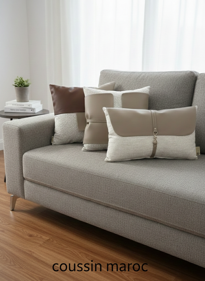Trio de Coussins Maroc – Design Moderne en Similicuir & Tissu | Décoration Maison Élégante