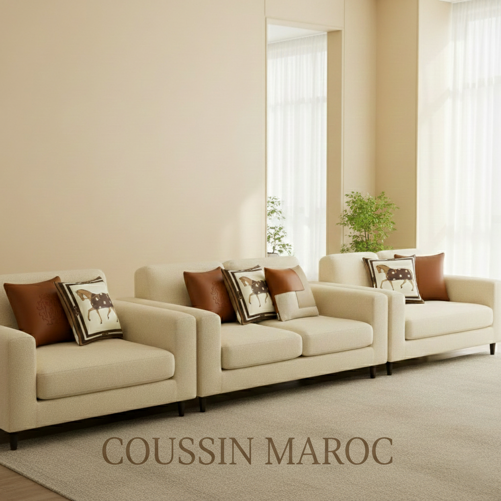 Trio de Coussins Maroc – Luxe Décoratif en Cuir & Tissu Premium