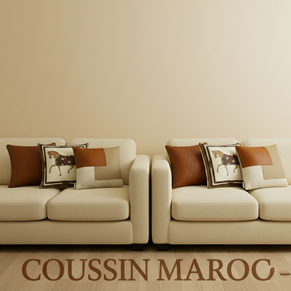 Trio de Coussins Maroc – Luxe Décoratif en Cuir & Tissu Premium
