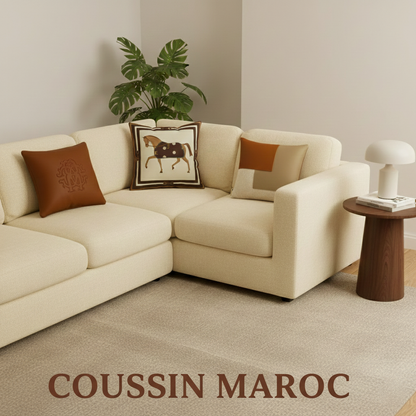 Trio de Coussins Maroc – Luxe Décoratif en Cuir & Tissu Premium