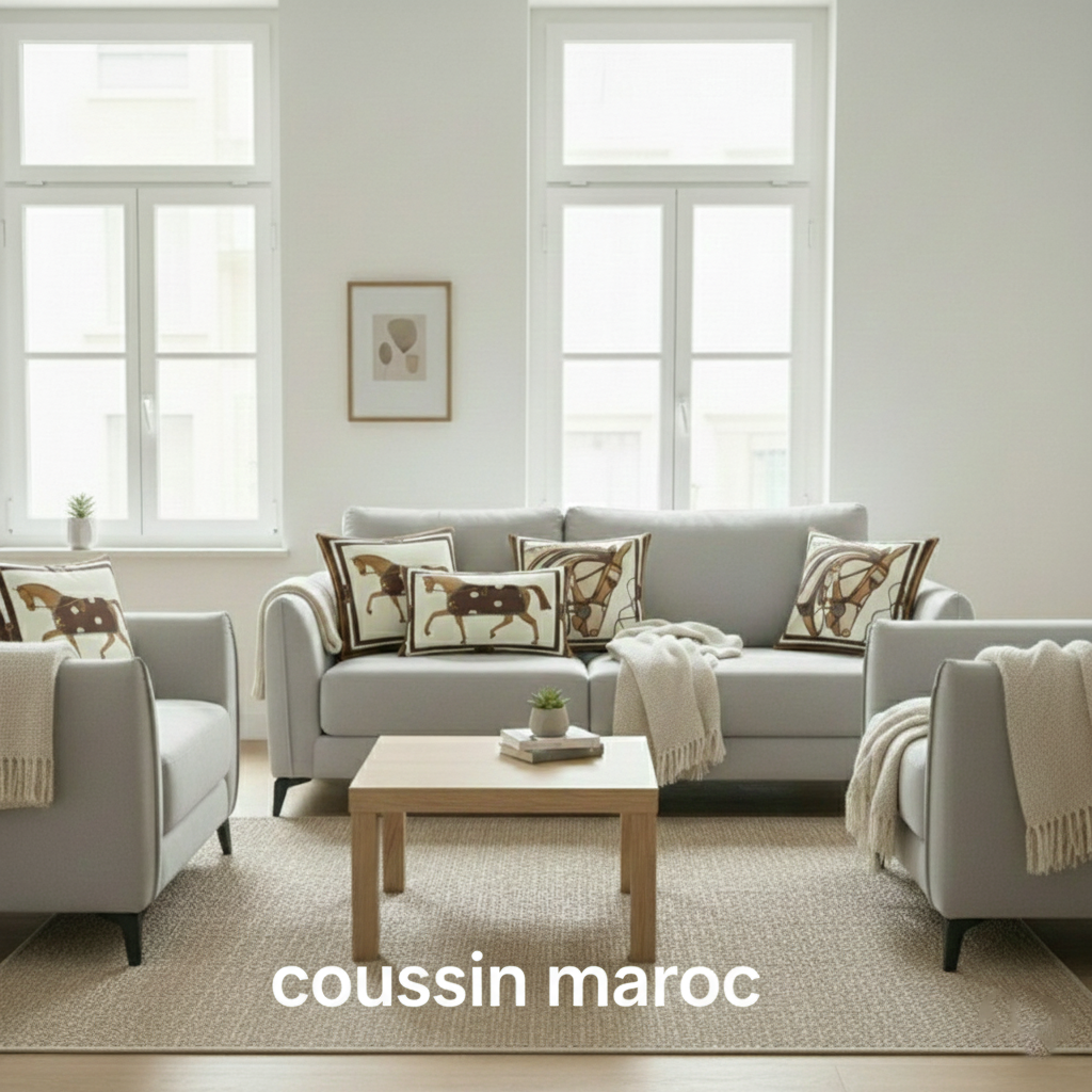 Trio de Coussins Marocains Élégants – Design Cheval Luxe, Décoration Salon Raffinée