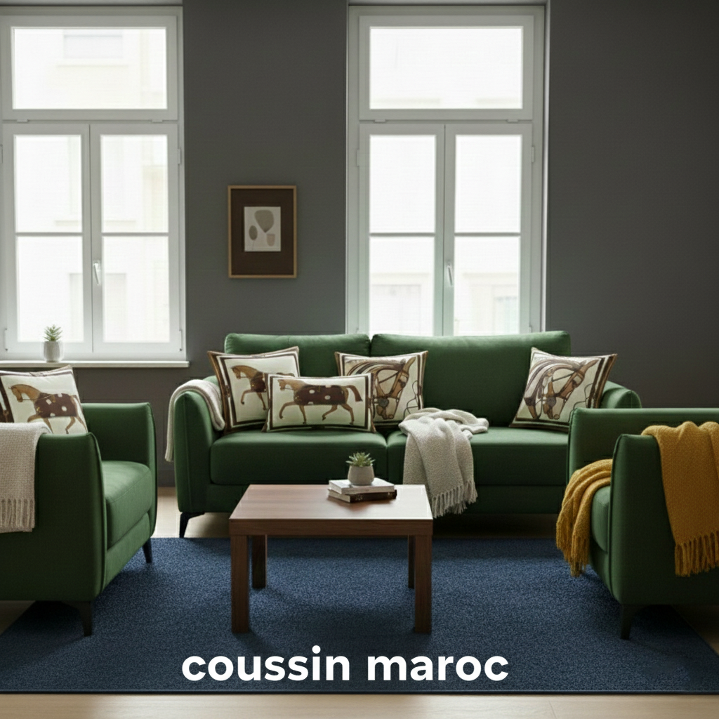 Trio de Coussins Marocains Élégants – Design Cheval Luxe, Décoration Salon Raffinée