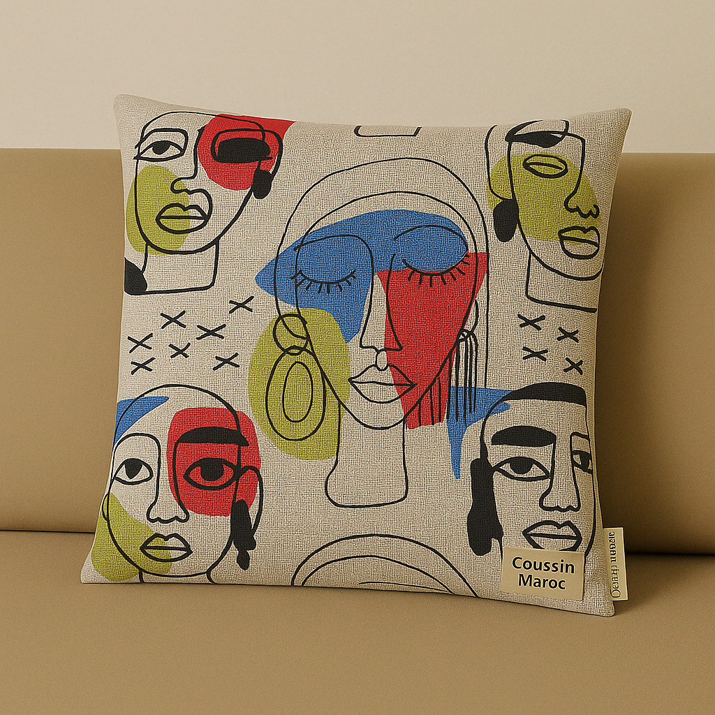Coussin Visages Multicolores – Art Moderne by CoussinMaroc