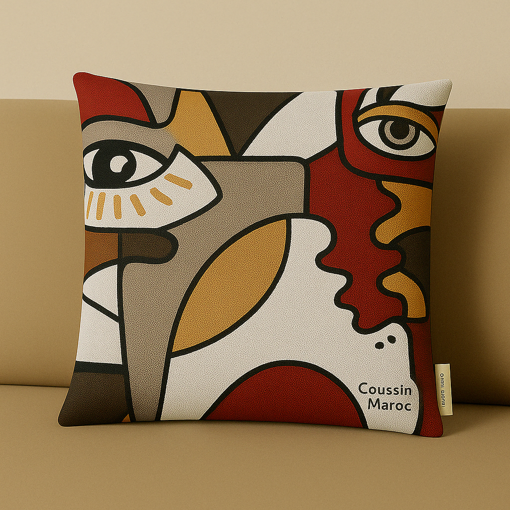 Coussin Abstrait Yeux & Formes – Modern Art by CoussinMaroc
