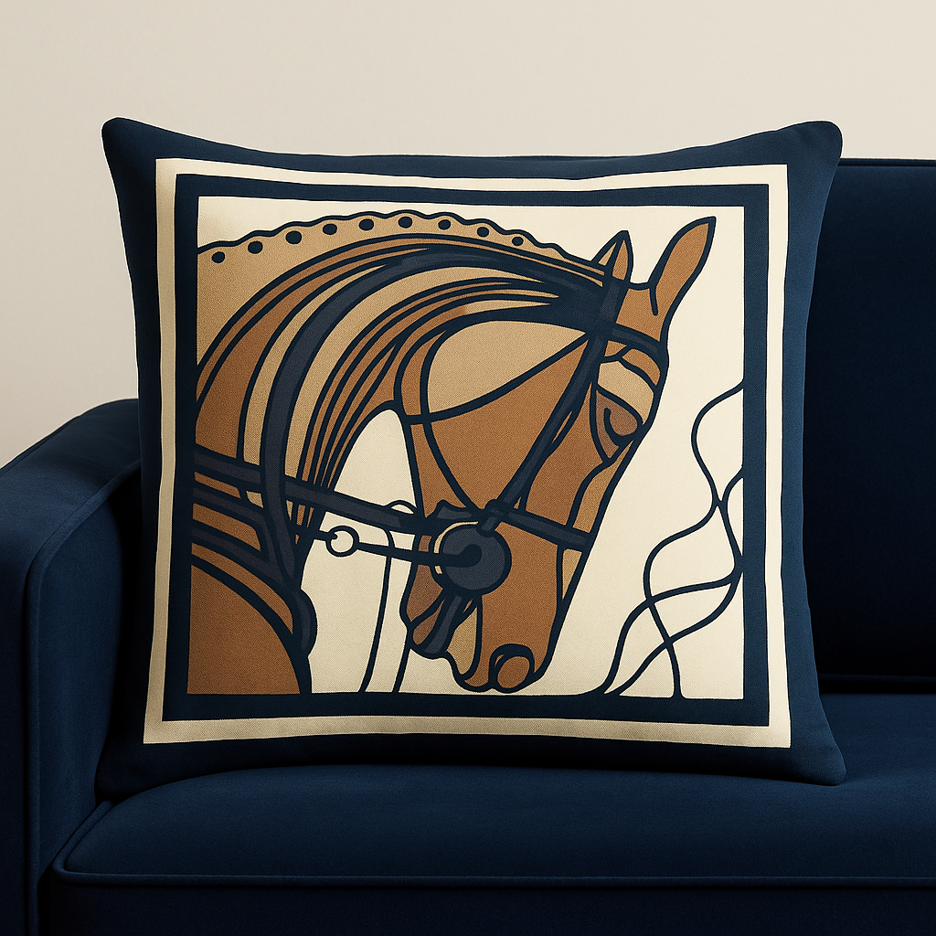Coussin Équestre Élégance – Design Cheval Classique, 48x48 cm