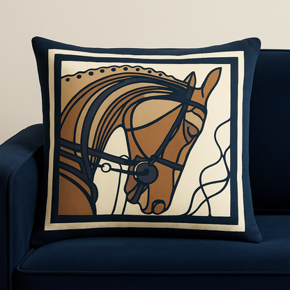 Coussin Équestre Élégance – Design Cheval Classique, 48x48 cm