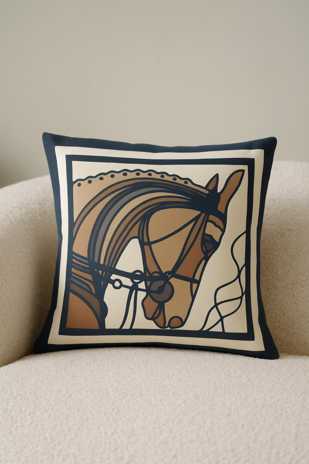 Coussin Équestre Élégance – Design Cheval Classique, 48x48 cm